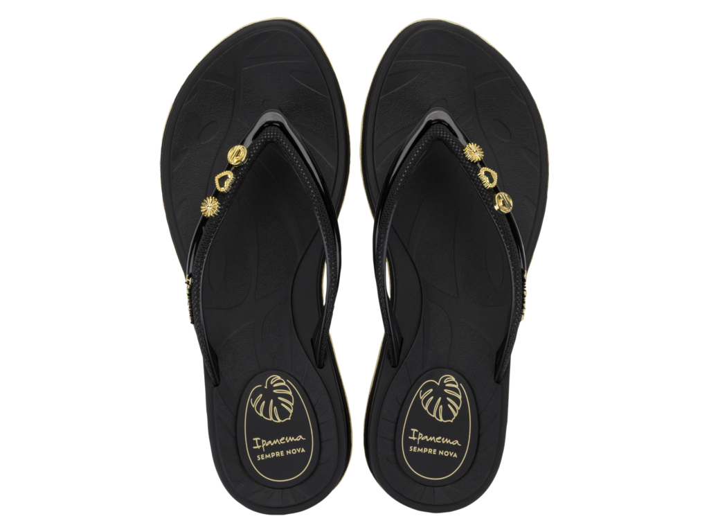 Sandalia Ipanema Shine Pin Fem Adulto Preto/Amarelo Manteiga