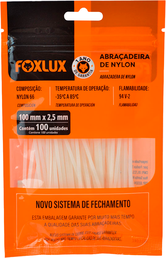 Abracadeira Foxlux Branca 100x2.5mm