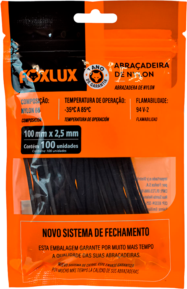 Abracadeira Foxlux Preta 100x2.5mm