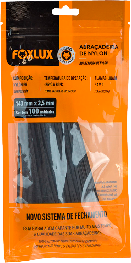 Abracadeira Foxlux Preta 140x2,5mm