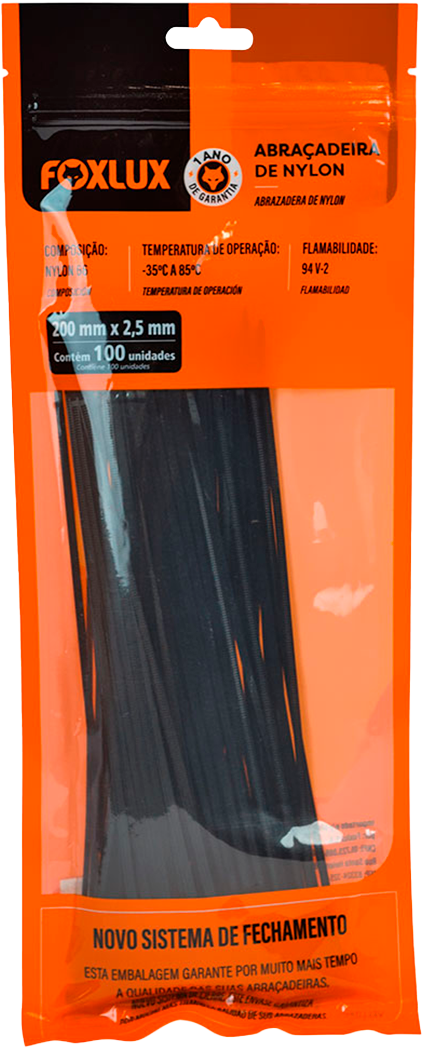 Abracadeira Foxlux Preta 200x2,5mm