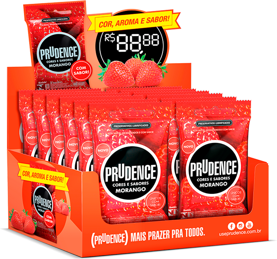 Preservativo Prudence Lubrificado Sabores Morango 3un
